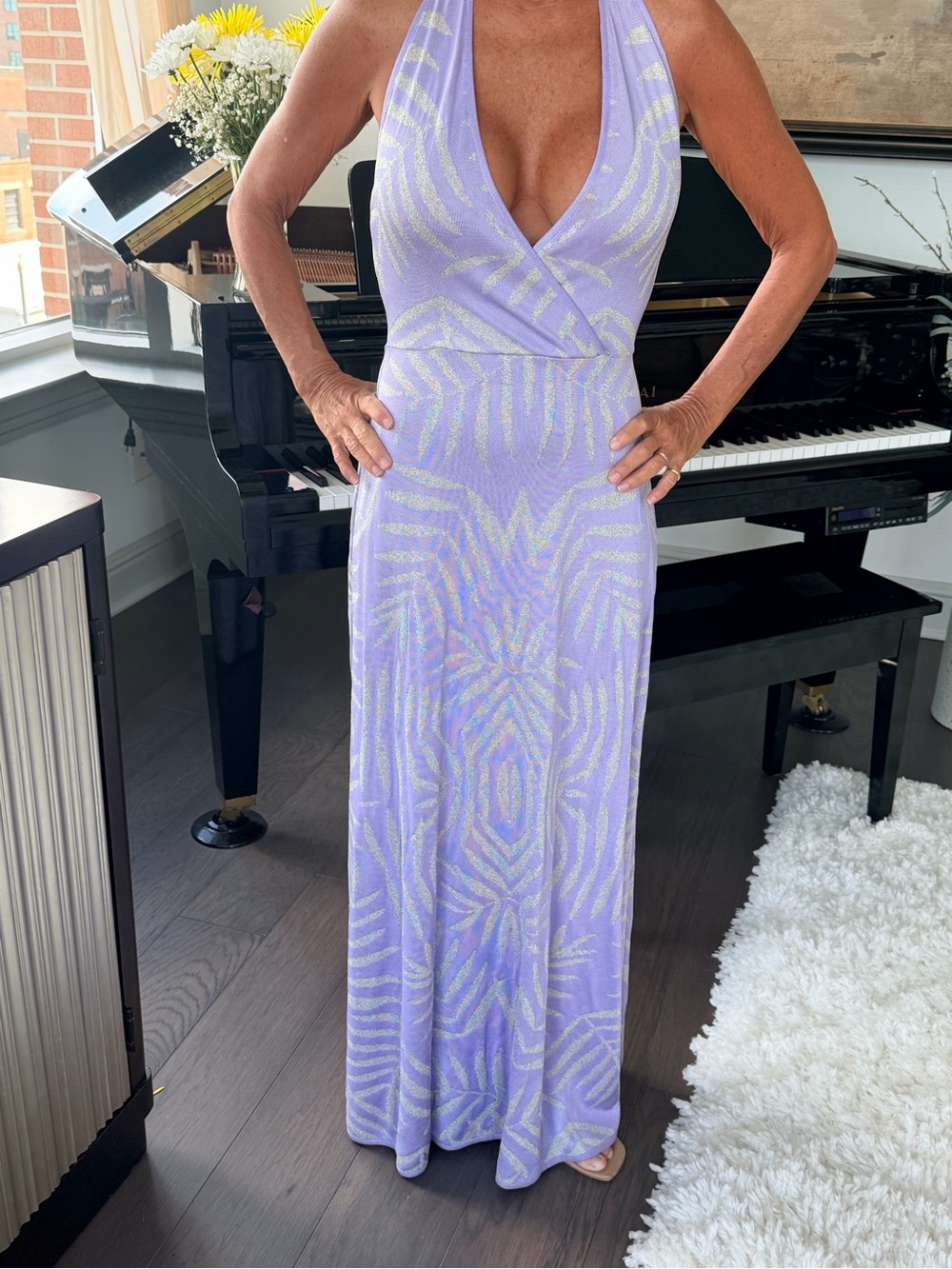 Lavender Halter Maxi Dress with Shimmering Pattern